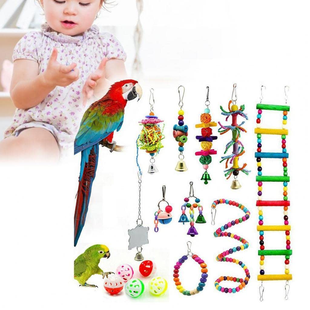 Kit de 15 Jouets pour Perroquets, échelle pour Cage, Accessoires pour Perruches et Jouets Suspendus