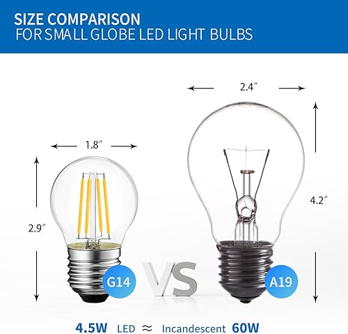 Miniatura 5 de ANWIO Bombilla de filamento LED G14 de 4.5 W (equivalente a 60 W), regulable 2700 K, base de tornillo E26 blanca cálida, bombilla decorativa Edison,