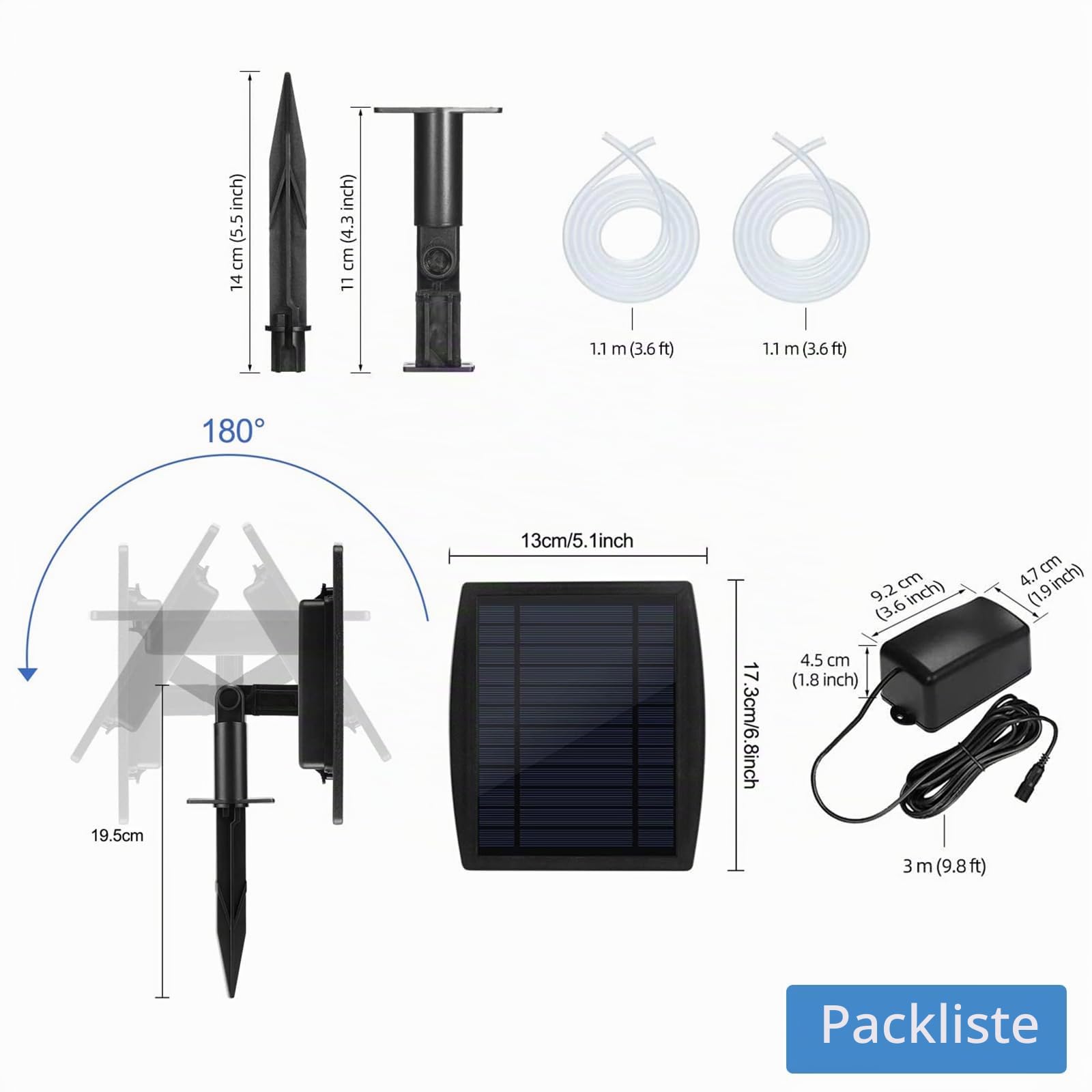 Solar Sauerstoffpumpe, 2,5 W Solarbelüfter für Teich mit 1800 mAh Batterie-Backup, 3 Modi Sauerstoffpumpe, Hydrokultur-Luftpumpe, geeignet für Outdoor-Angeln, Teiche, Aquarien