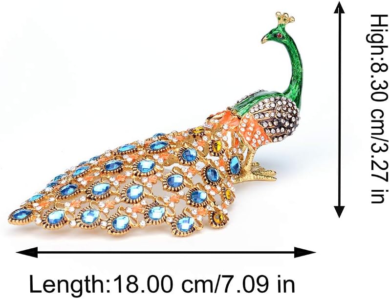 Trinket Box with Hinged Green Peacock Crystal Ornament Decorative Hinged Jewelry Box Ring Store Luxurious Gift for Home Decor