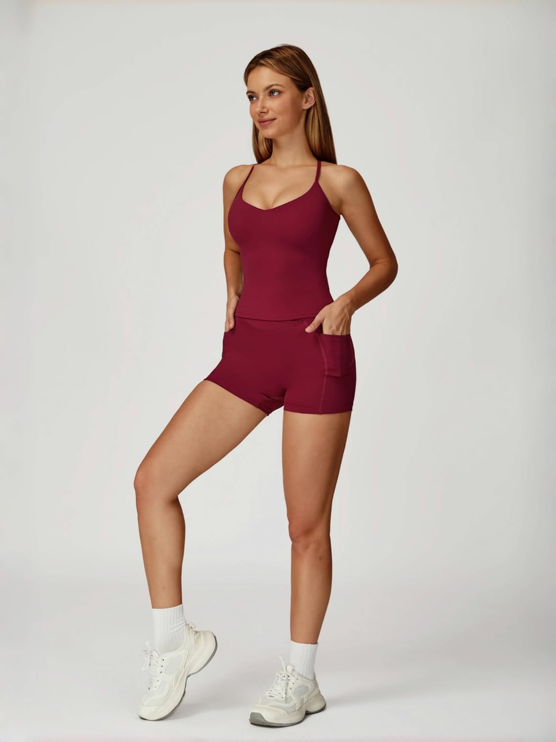 ABOCIW Workout Sets for Women Criss Cross Tank Top Crossover Waist Biker Shorts with Pockets 2 Piece Gym Yoga Outfits - Image 4