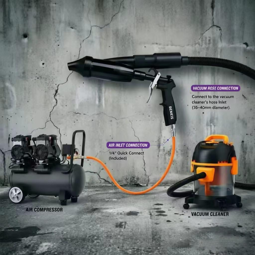 Air Blow Gun &vacunm Gun with Brass Adjustable Air Flow Nozzle,Cleaning Gun Quickly Blasts Dirt and Dust from Surface Works with Air Compressor(Upgrade Aluminium Rotate Tube) 2IN1 image 5
