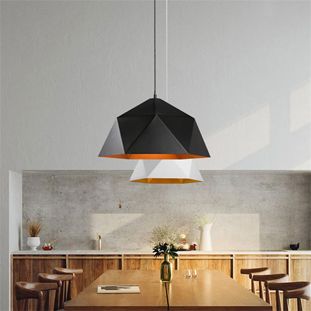 Geometric Ceiling Light Farmhouse Lighting Fixture 9.8-Inch Adjustable Height, Modern Hanging Light for Kitchen Island, Dining Room, Living Room Hanging Barn Lampshade/K/38Cm