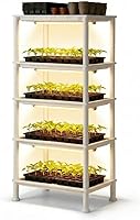 RooTrimmer 5-Tier Seed Starter Plant Stand with LED Grow Light Auto-Timer & Bottom Watering - Indoor Greenhouse for Seedlings & Small Pots, White