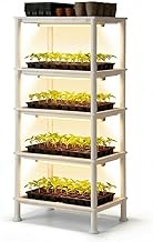 5-Tier Seed Starter Trays Plant Stand with LED Grow Light (Auto-Timer), Bottom Watering Designed for Indoor Greenhouse Plants, Fits Small Pots & Seedling Cell Trays - White