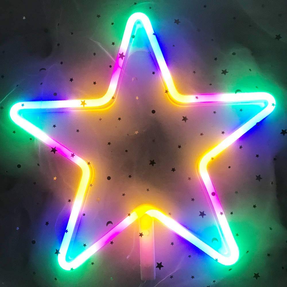 YUANYUYING Decorative neon Lights,Five-Pointed Star Shape Neon Light with USB Powered/LED Decor Light, Wall Decor for Room Decorate (Multicolor)