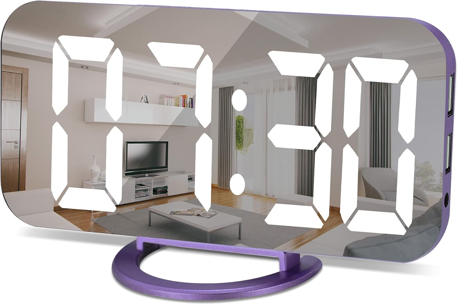 SZELAM Digital Alarm Clock,LED and Mirror Surface Electric Clocks,with 2 USB Charger Ports,3