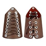 HOEACXY Medieval Leather Bracers Small Viking Leather Bracers Lacing Up Leather Arm Armer Cuff Leather Gauntlet Wristband Gauntlet for Men Women 1 Pair