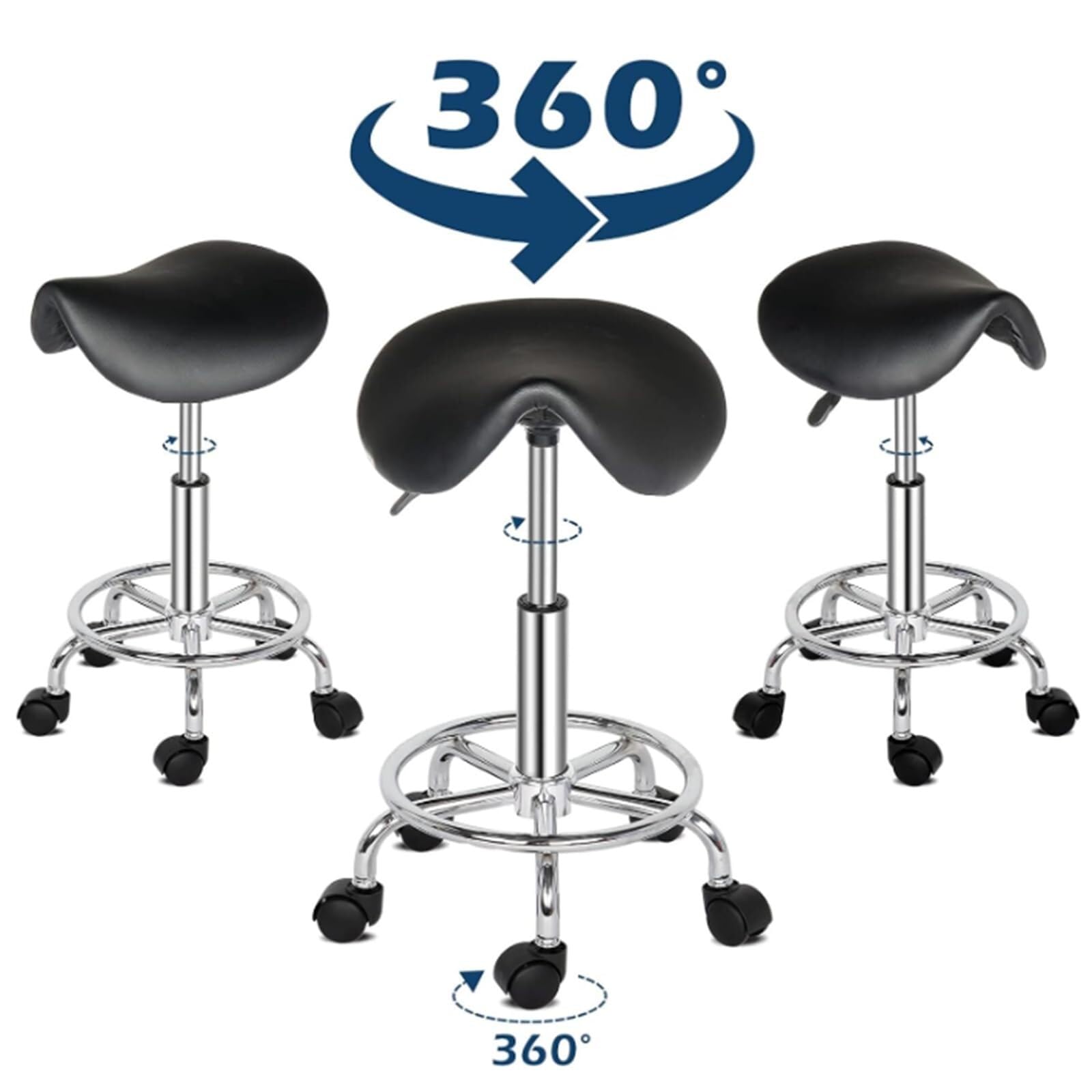 Silla con Ruedas Ajustable con Ruedas - Taburete de Bar Giratorio sin Brazos de Cuero PU for Laboratorio, Clínica, Dentista, Médico, Masaje, Salón