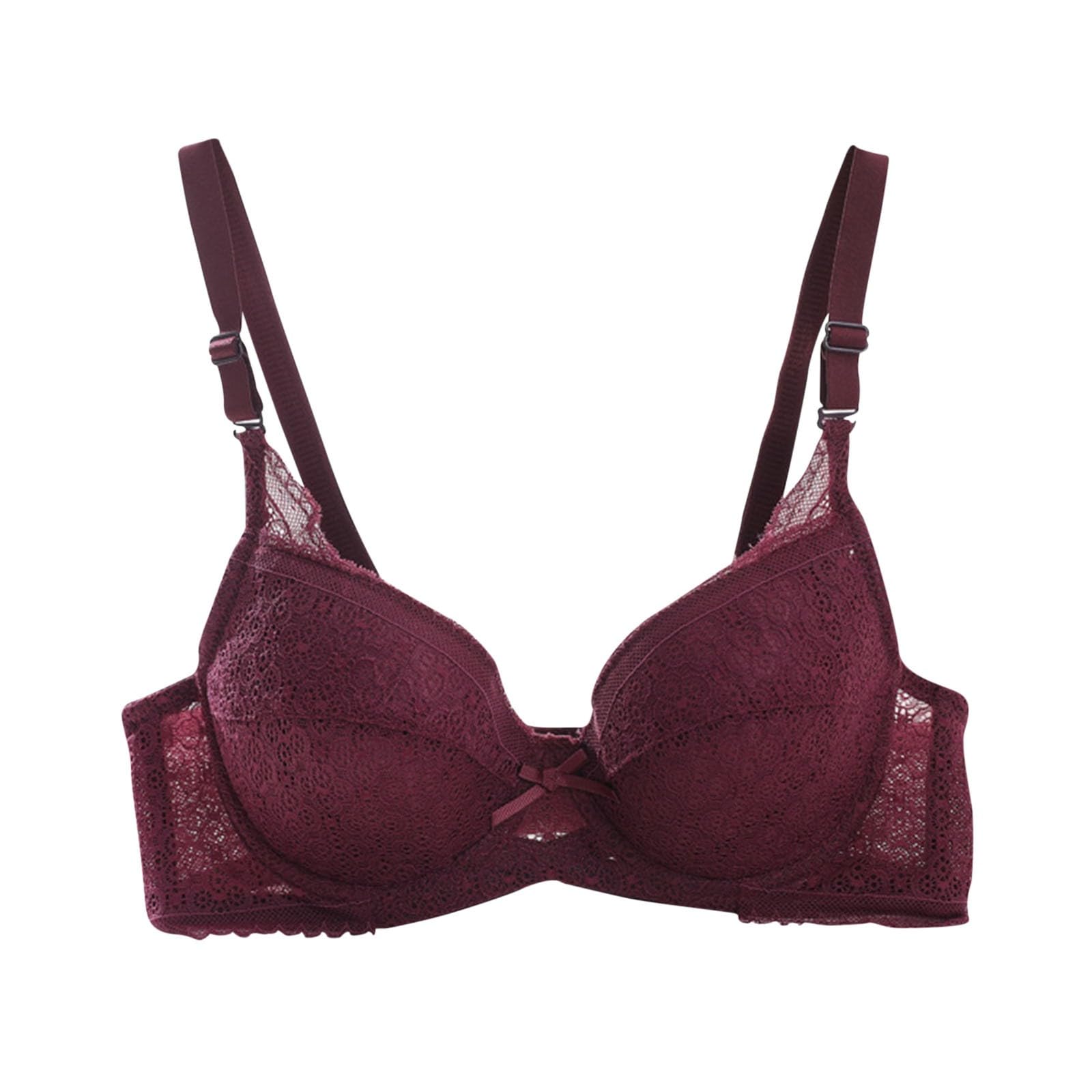 Womens Sexy Push up Balconette Lace Bra Thin Straps Bow Front Underwear Lace Embroidered Lightly Padded Brassiere
