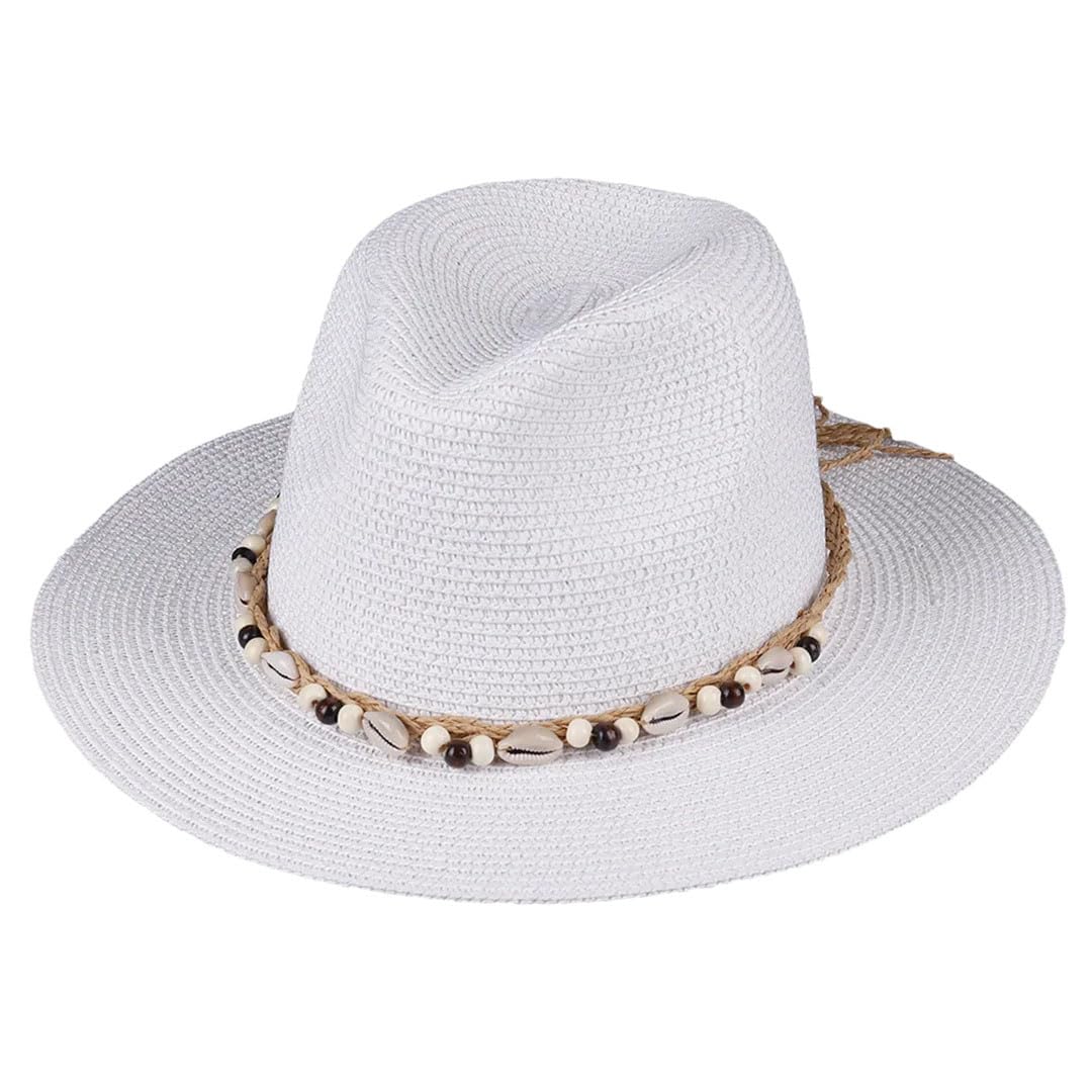 Cappello da donna con conchiglia naturale conchiglia all'aperto spiaggia cappello da sole, bianco, 6 3/8-6 5/8