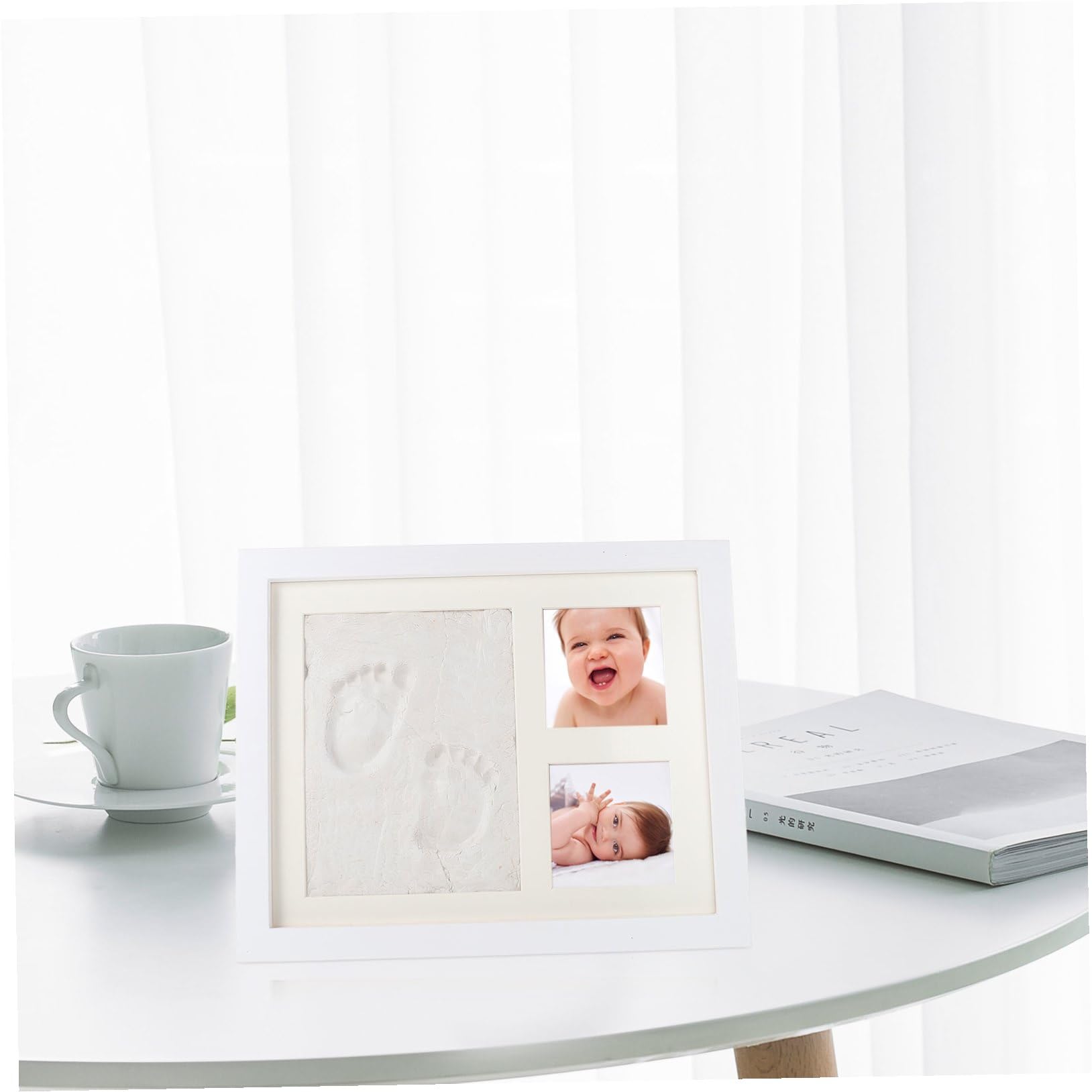 Marco de Fotos de Madera Tinta para Huella de Mano Infantil, Soporte Creativo para Exhibición en Dormitorio u Oficina, Diseño Blanco y Funcional