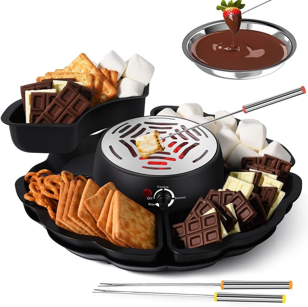 Fondue au chocolat thermostat réglable et 6 fourchettes pour soirée cinéma