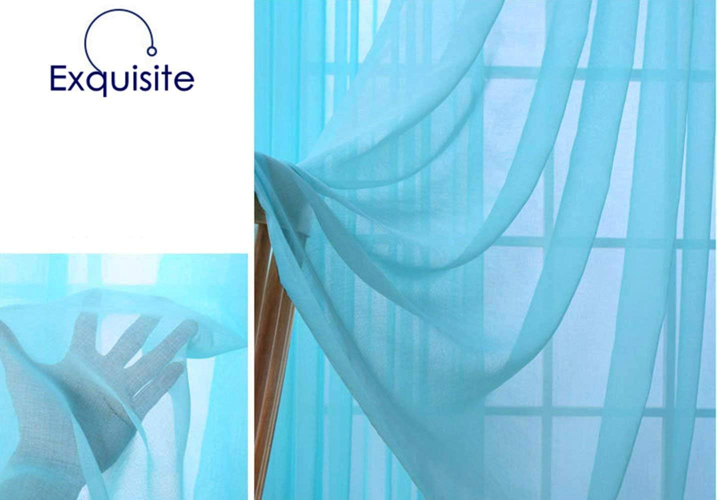 FashionMall 52" inch x 84" inch Window Curtain Sheer Panels for Living Room Kid's Room Set of 2 (W52 x L84 inch, Blue)