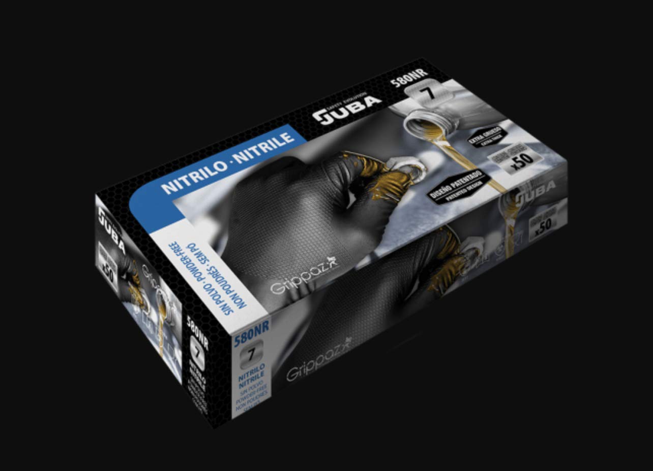 Juba "Grippaz" G, desechable nitrilo escamado sin polvo, negro - SIZE: 10