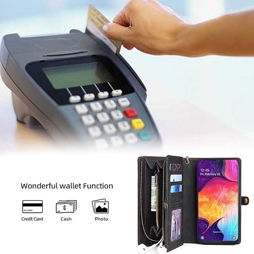 Miniatura 5 de Asuwish Funda de teléfono para Samsung Galaxy A50 A50S A30S con cremallera, funda desmontable con protector de pantalla de vidrio templado y