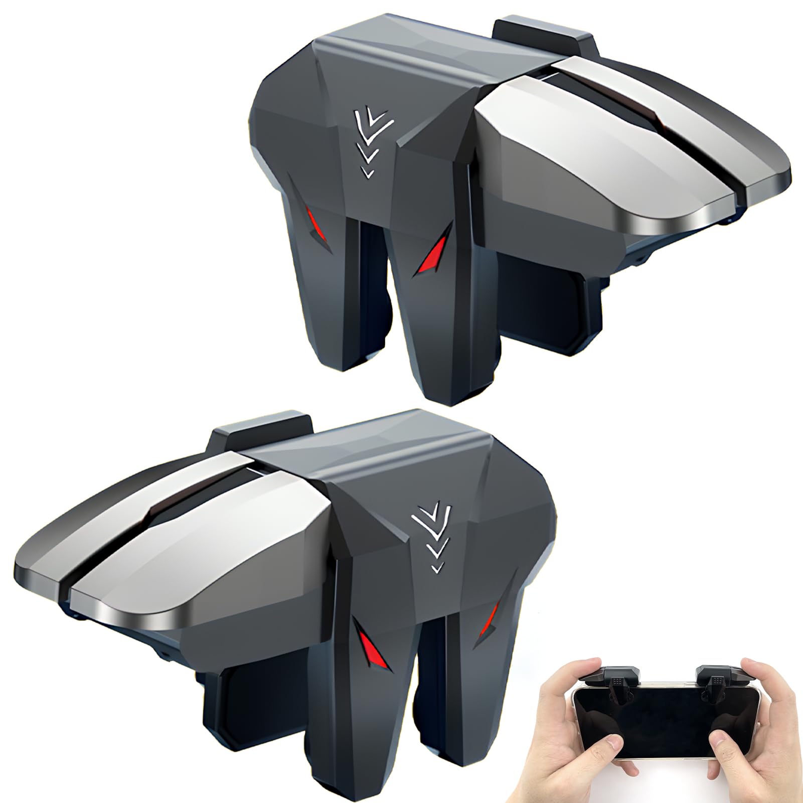 Toaluea 2 Pezzi Triggers 6 Dita Joystick Controller per PUBG COD, Trigger Mobile Gaming con Grilletti L1R1 L2R2, Triggle Grilletti Pulsante Meccanico Fisico per iPhone Telefono Smartphone Android