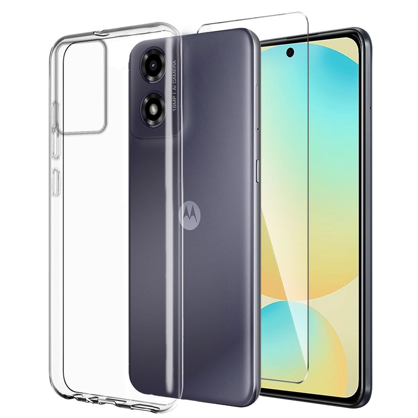 LYZXMY Case Compatible with Motorola Moto G04 4G / Moto E14 4G / Moto G24 4G (6.56") Phone Case with 1 Pack Tempered Glass Screen Protector - Transparent Silicone Soft TPU Cover Bumper Shell