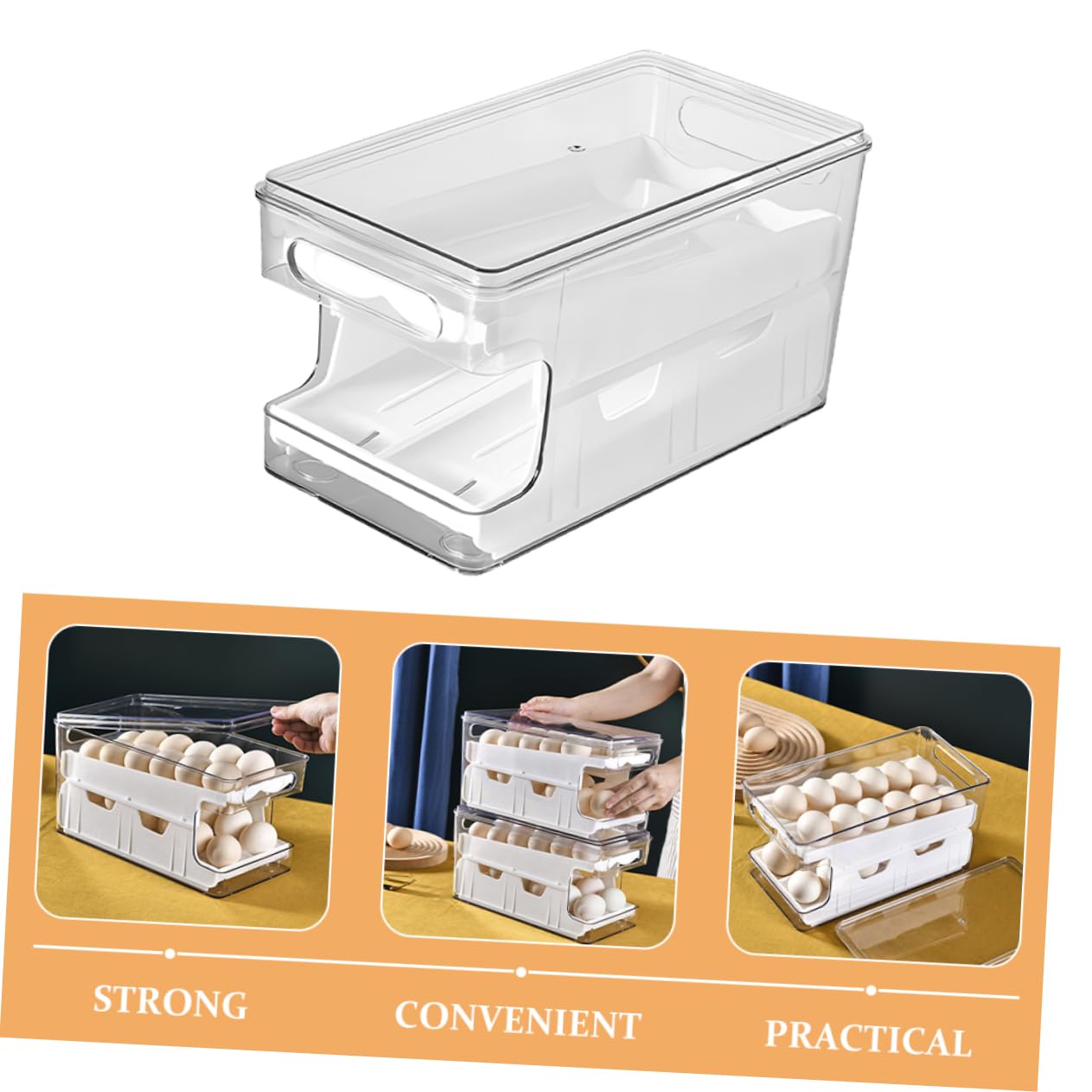 DOITOOL Organizador de Huevos para Almacenamiento Fácil para Nevera Diseño Apilable de Doble Capa, Caja Transparente de Pet y Pp Sistema Deslizante en Cocina