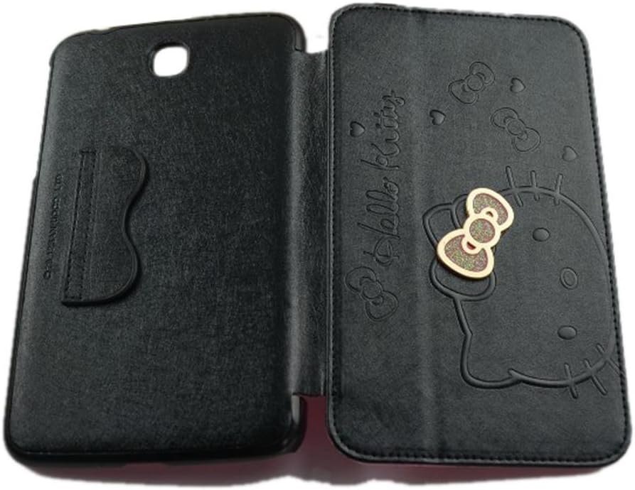 Angelseller XKM New Stylish Cartoon Holster Hardware Bowknot Hello Kitty Cat With Stand Angle View Flip Wallet Style PU Leather Case Protective Cover forSamsung Galaxy Tab 3 7.0 P3200 (Black)