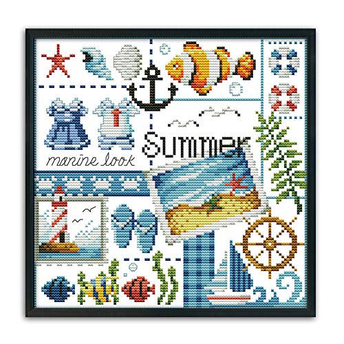 Lusandy Four Seasons Stamped Cross Stitch Kits For Adults Diy Embroidery Starter Kits Cross-Stitching Pattern Arts Crafts For Home Decor Gifts 10.63X10.63 Inch 14Ct - Summer #TOP1