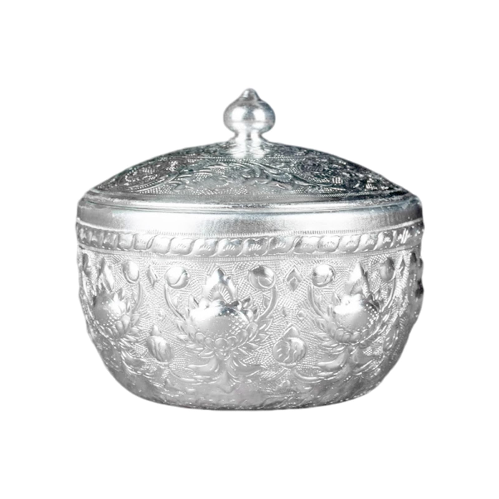 Buxuaaaa Silver Alloy Thai Design Bowl for Tea Dessert and Salads Desktop Decoration Artistic Dining Bowl