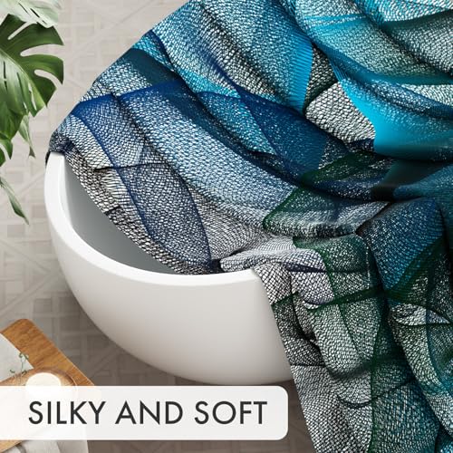 Image of AmazerBath Shower Curtain Blue, Abstract Black Striped Cloth Shower Curtain Sets with 12 Shower Curtain Hooks, Luxury Rustic Fabric Washable Shower Curtain for Bathroom Home Decor, 72x72 Inches