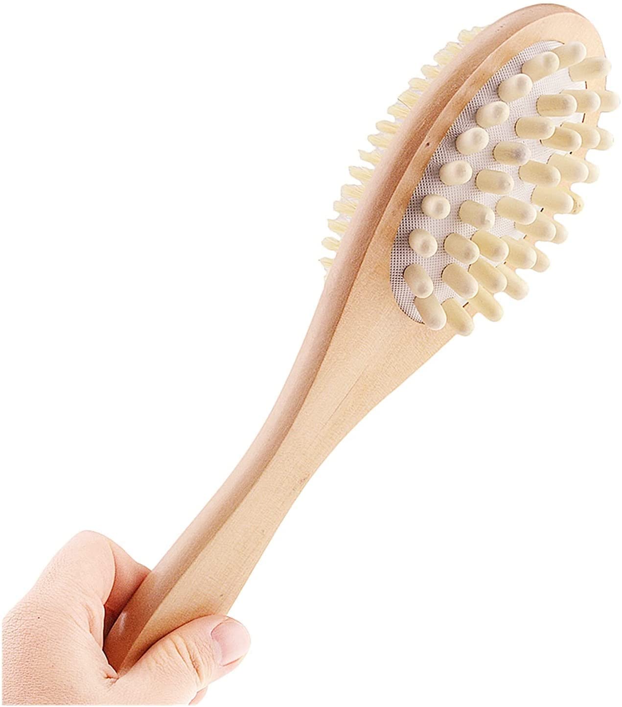 2 w 1 Szczotka do ciała Dwustronna szczotka do ciała z naturalnego włosia Scrubber Długa rączka Drewniana szczotka do prysznica Spa Szczotki do kąpieli do masażu Ręczniki