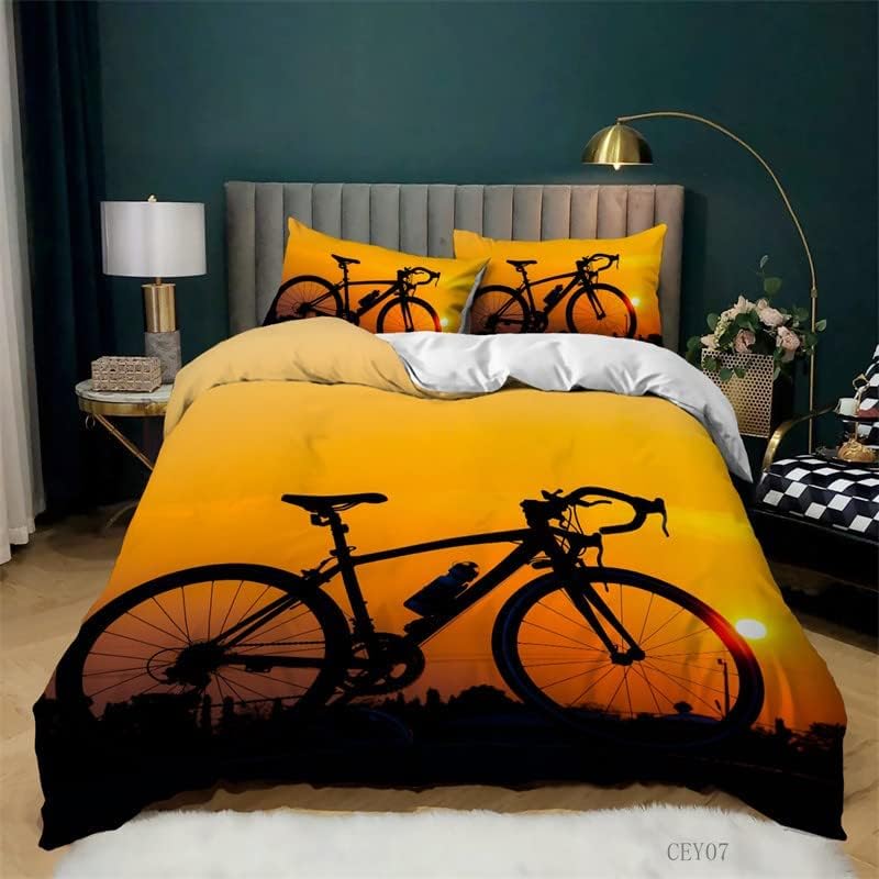 PUOJIEAT Housse de Couette 160x200 Vélo, VTT Parure de Lit 3D Imprimée Microfibre Housse Couette 1 Personne Vélo avec Taies d'oreiller OPQ2131