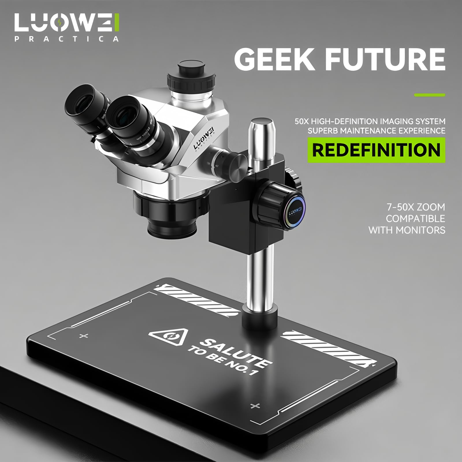 LUOWEI HDLW-TR01-B3TV Microscopio Trinocular, 7-50X, luz LED