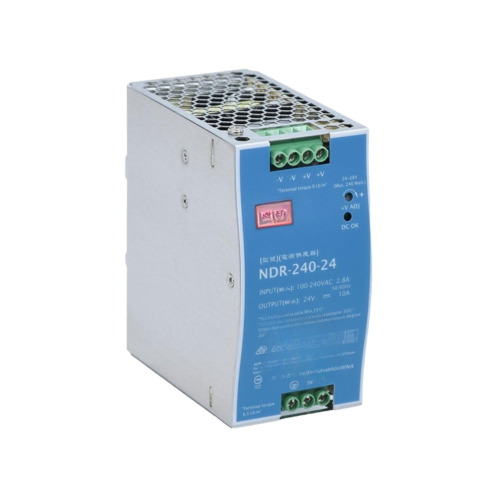 Alimentation à découpage sur Rail 75W 120W 240W 480W DC 24V 12V 48V, transformateur 5A 10A(NDR-240-24 | 24V 10A)