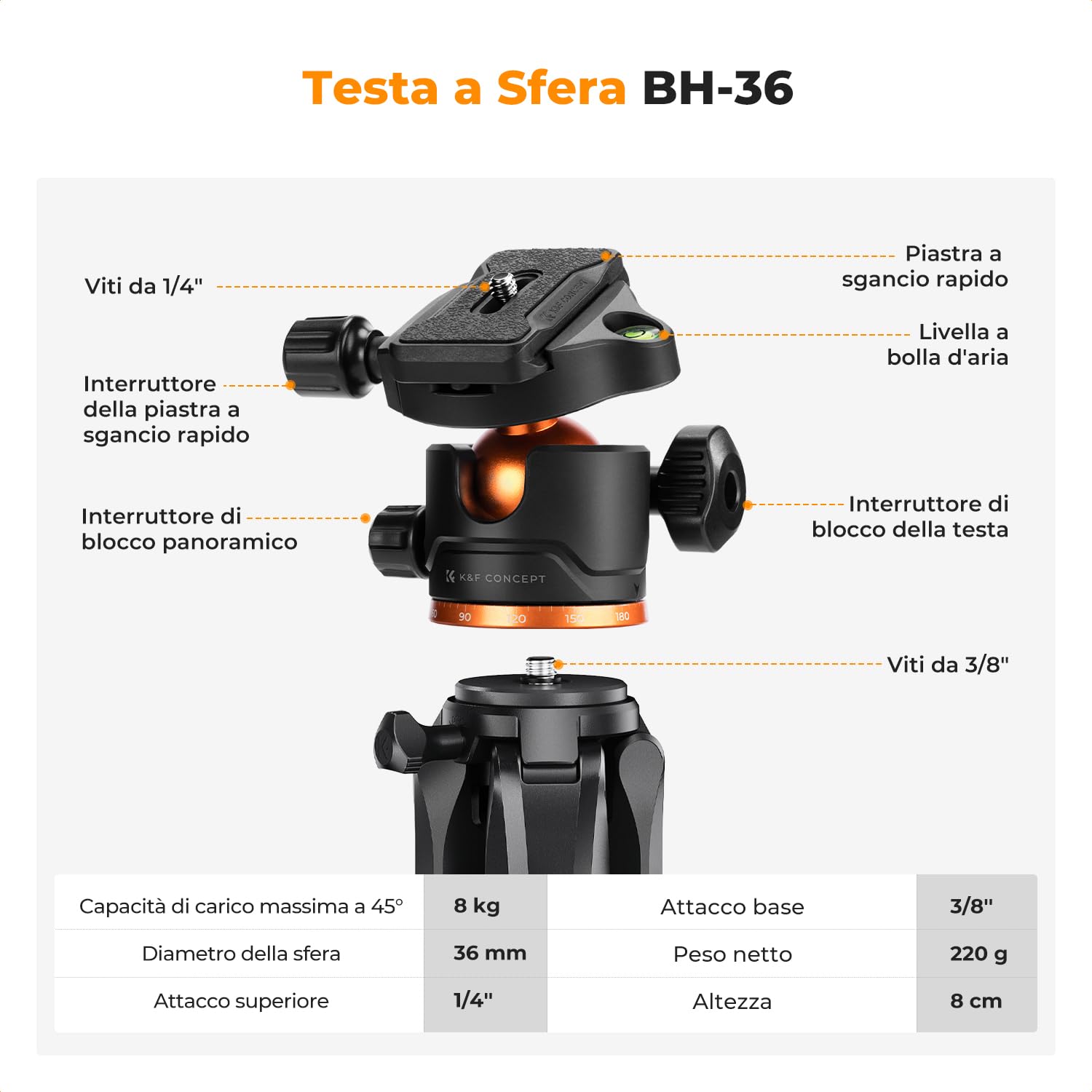 K&F CONCEPT Treppiede Fotocamera e Smartphone 190cm, Cavalletto Fotografico in Alluminio con Telecomando Bluetooth e Testa a Sfera, Treppiede Compatto per DSLR/Ipad/Live Streaming, S255A3