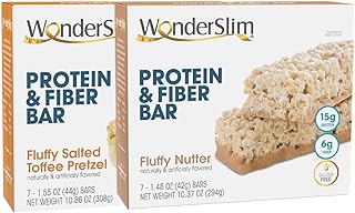 WonderSlim Protein and Fiber Bar Bundle, Fluffy Salted Toffee Pretzel & Fluffy Nutter