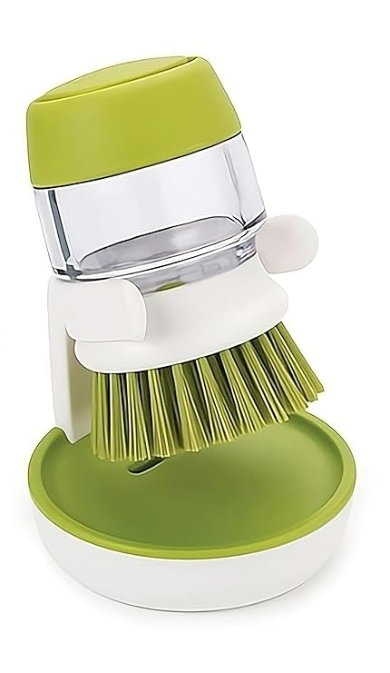 Top Chef Cleaning Brush Set with Soap Dispenser and Drip Tray - Ideal for Dishes, Pots, Pans, and Sink Cleaning in The Kitchen (Bristle Green)