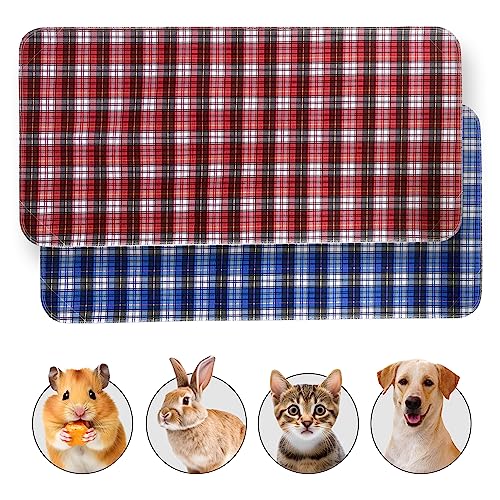 Image of Guinea Pig Cage Liner - Pack of 2 Washable Pee Pads for Dogs, Smooth Fleece Guinea Pig Bedding for Cage & Crates, Reusable & Waterproof Puppy Pee Pads - 47x24 Inches, Plaid