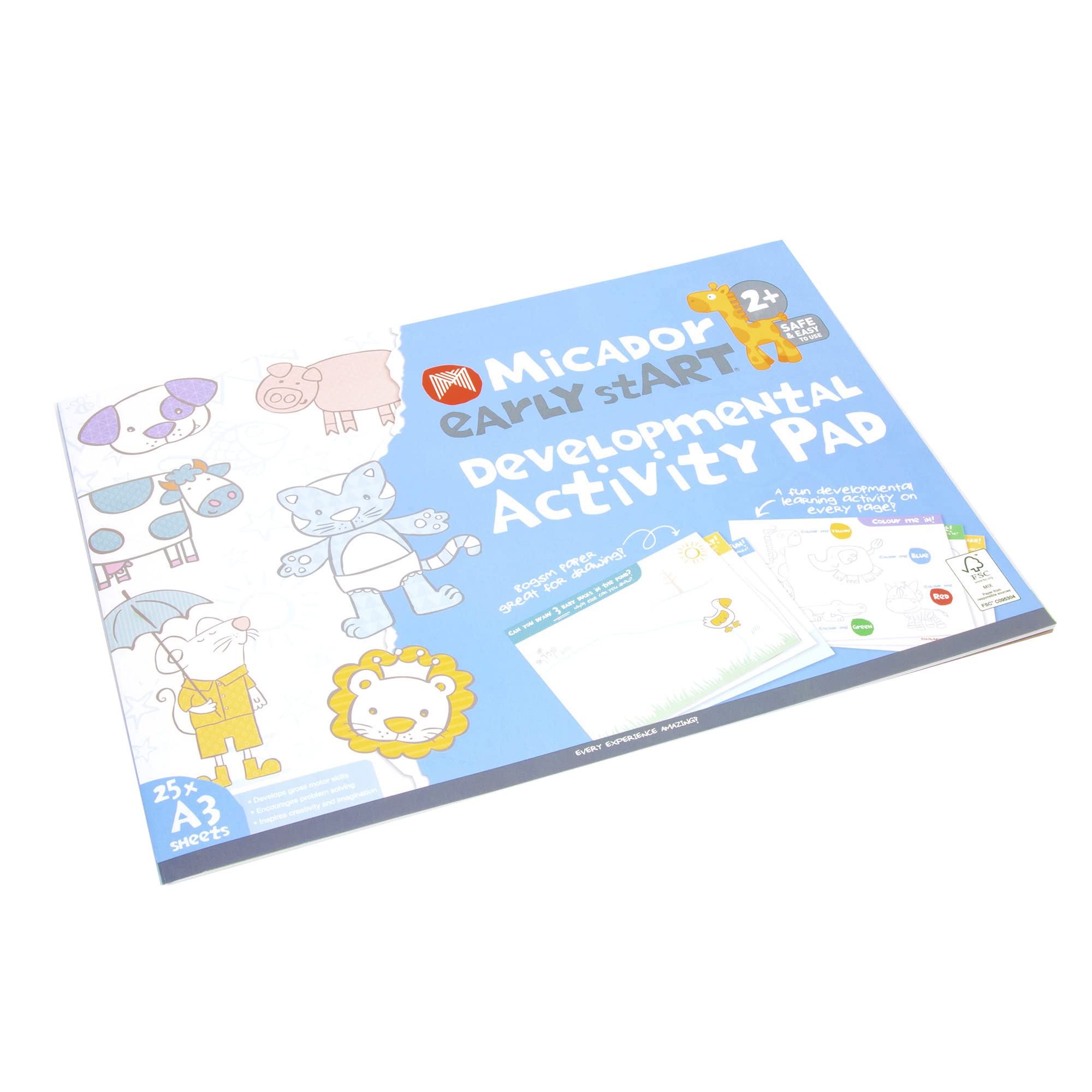 Micador early stART Developmental Activity Pad, FSC Mix - 11.75in x 16.5in [A3] - 25 Educational Activity Sheets - Early Literacy + Problem Solving - Ages 2+