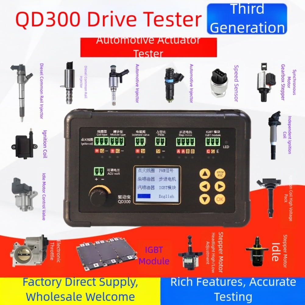 QD300 Probador de bobina de encendido automotriz y detector de fallos del actuador - Herramienta de diagnóstico del motor de 12V-24V para inyectores, solenoides, motores paso a paso
