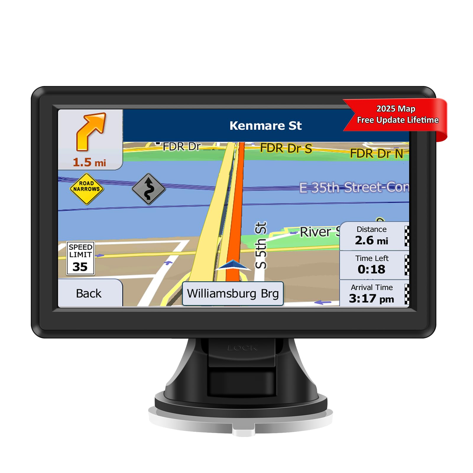 7 inch Sat Nav, Car GPS Navigation System for Trucks, with UK and Europe Maps, Lifetime Free Updates, Support Postcode Search and Voice Guidance, Speed Camera Alert, Lane Guidance Assist, POI