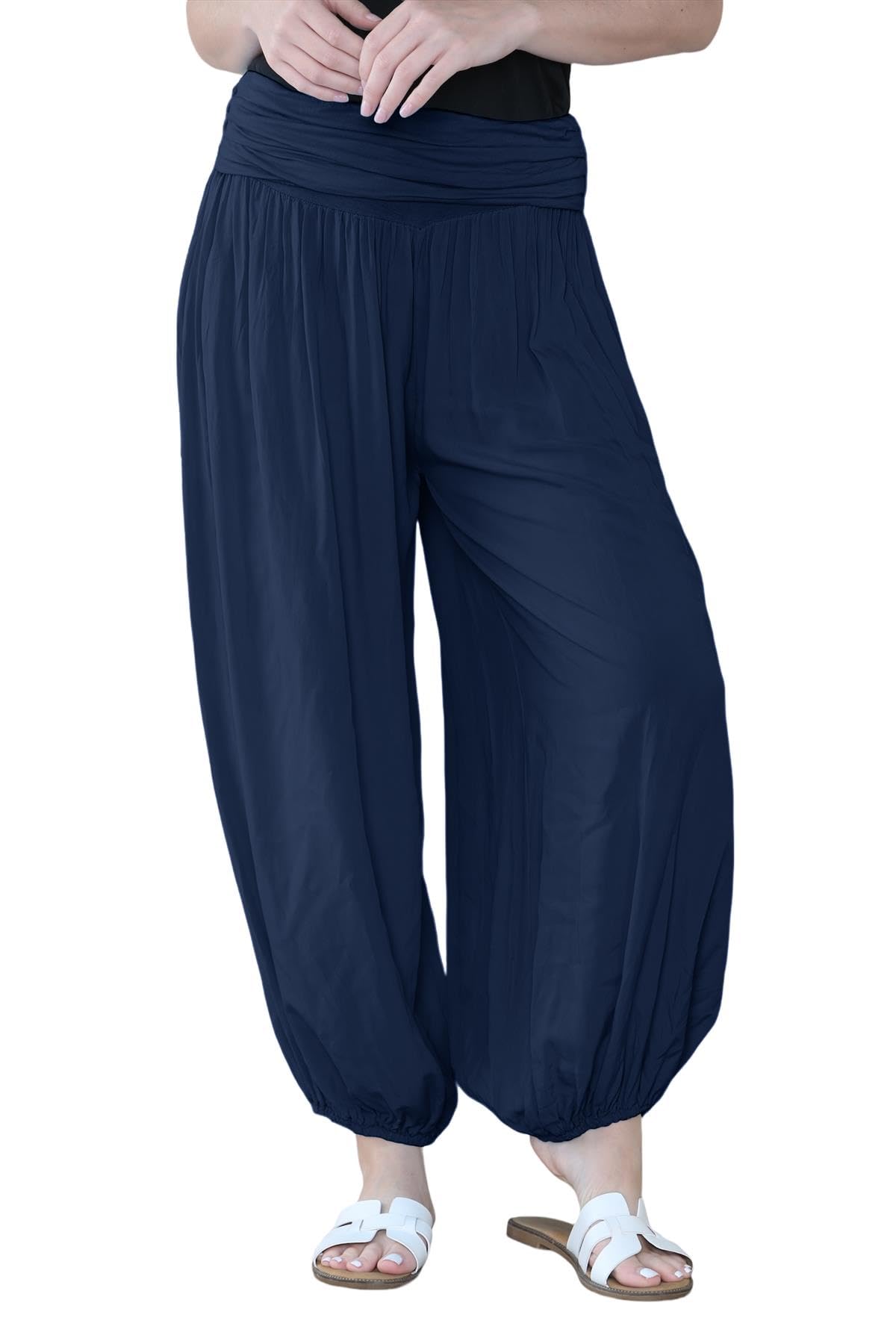 Hamishkane® Women's Italian Baggy Harem Alibaba Pants Trousers Comfortable & Stylish Loose Fit Harem Trousers for Women UK | Perfect Summer Trousers for Women UK Navy