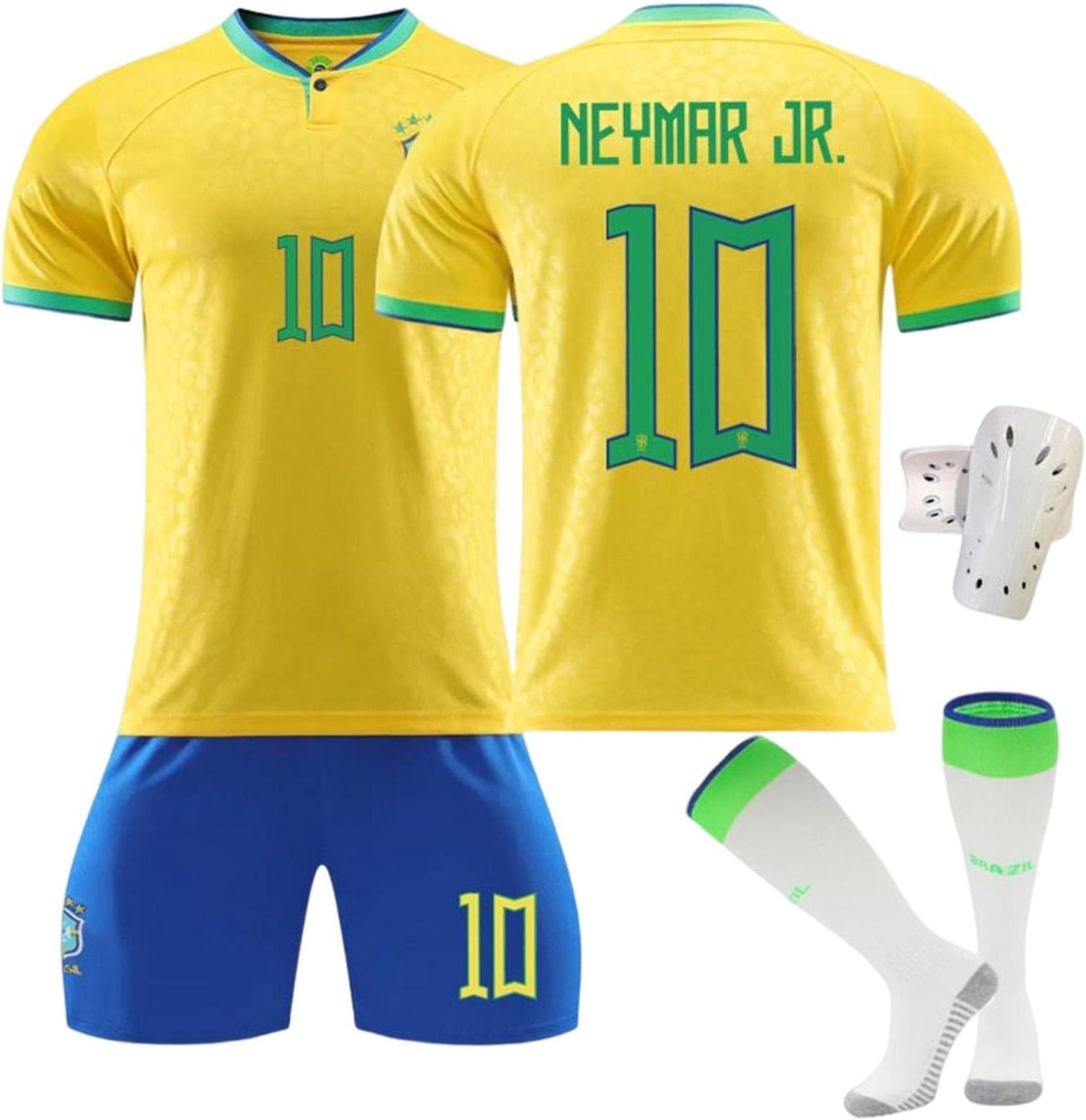 Neymar Jerseys Kids/Adult,Brazil Football Jerseys For Adult Children, Neymar Jerseys With T-Shirt, Shorts, Socks And Protective Gear 2022 Brazil Jerseys No. 10 Jerseys Boys' Football Training Shirts