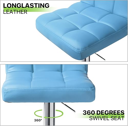 Miniatura 59 de Magshion Juego de 2 taburetes de bar, modernos taburetes de bar giratorios de piel sintética con respaldo, sillas de bar cuadradas ajustables sin