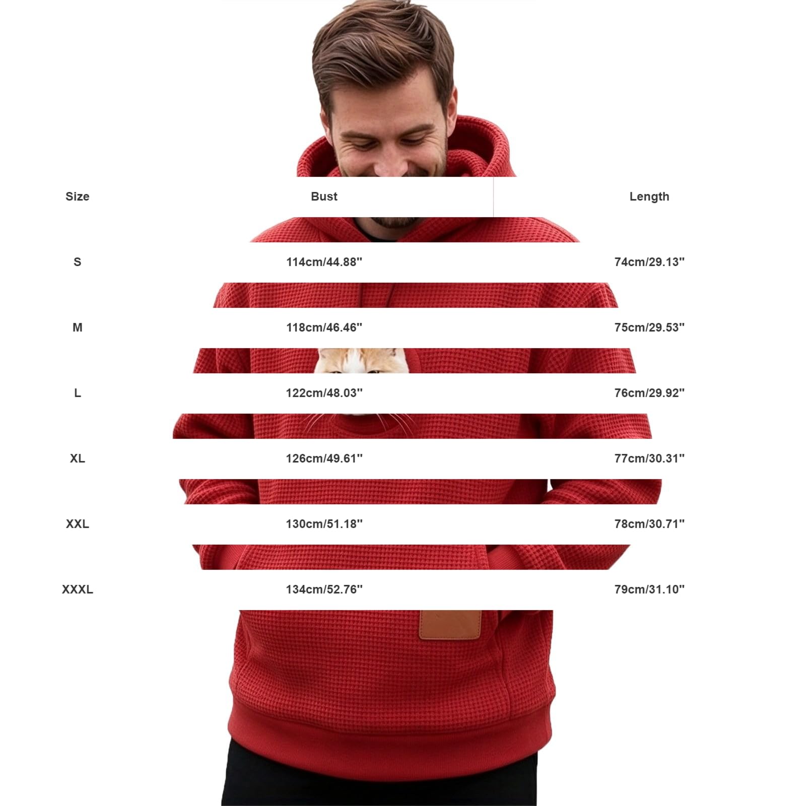 Winter Hoodie Herren Gefüttert Rot Kapuzenpullover Weitem Herrenpullover