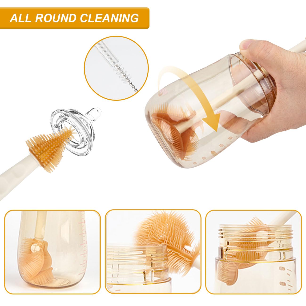 KONFEN Portable Bottle Brush Set- Foldable Silicone Baby Water Bottle Brush Straw Brush 4-in-1 - Image 2