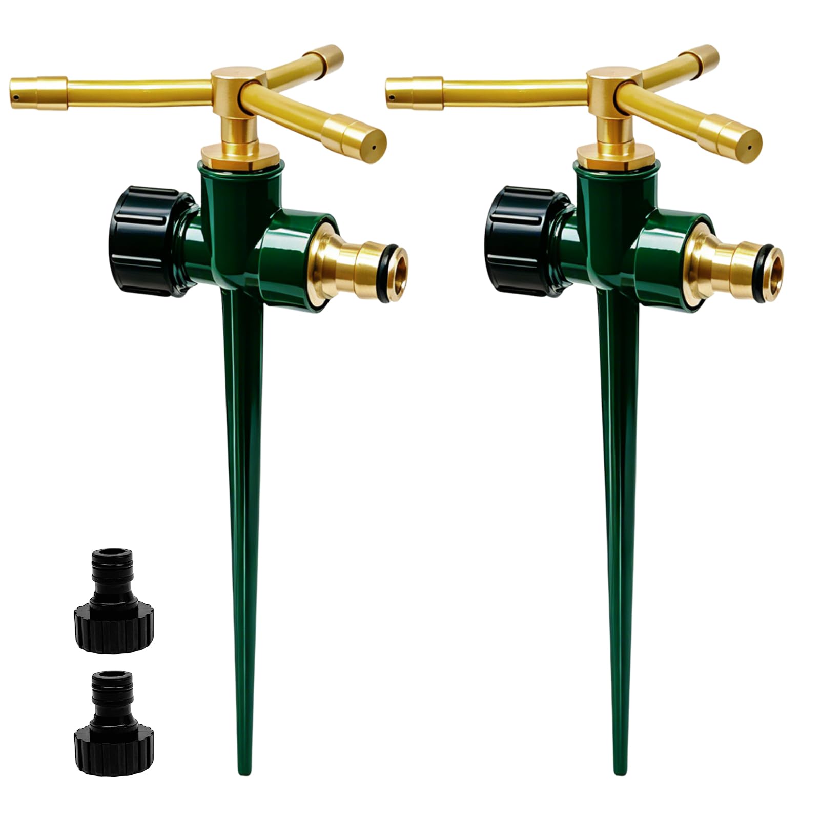 2 Pack Metal Garden Sprinkler with Spike Base – 360° Rotary 3-Arm