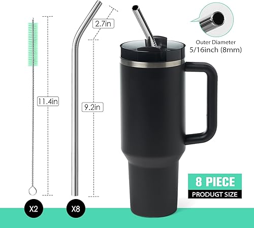 Miniatura 3 de 8 popotes de acero inoxidable doblados de 516 pulgadas de ancho para vaso de 40 onzas con asa, popotes de metal reutilizables de 12 pulgadas de