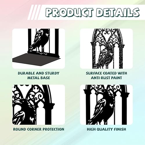 Miniatura 3 de Peacoblue Sujetalibros de metal para estantes, modernos tapones decorativos resistentes para libros de estudio, para oficina, escritorio, estante,