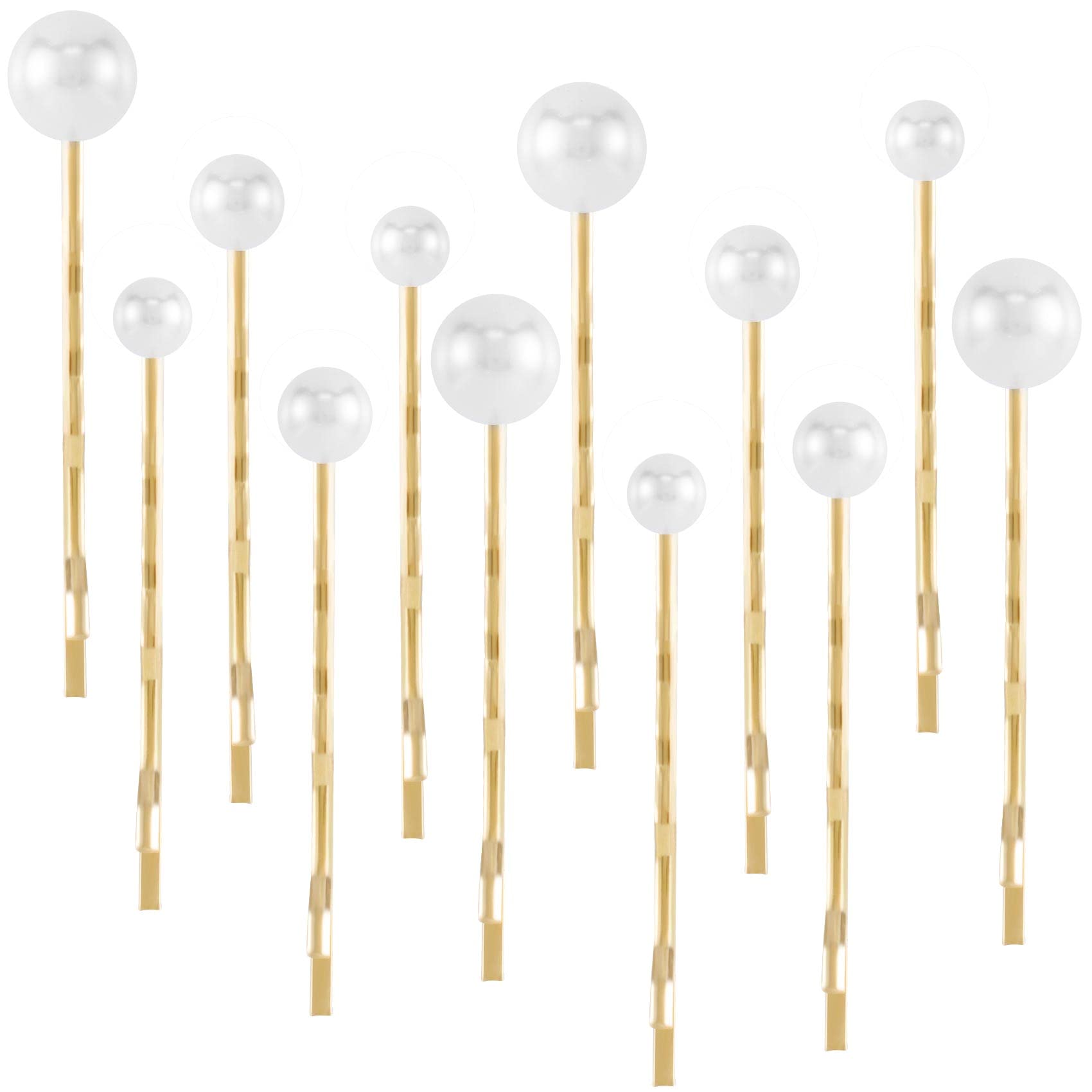 OIIKI 12PCS Pearls Hair Bobby Pins, Pearl Hair Clips, 3 Sizes, Gold gold-3 sizes-12pcs
