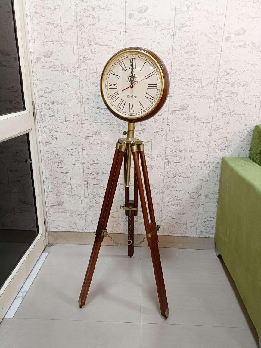 Amazon.com: Floor Clock with Wooden Tripod Stand/Floor Standing ...