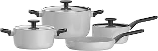 BergHOFF Leo Glints 7Pc Nonstick Ceramic Cookware Set With Glass Lids Recycled Aluminum CeraGreen Non-toxic Coating Stay-cool Handle, Spirit