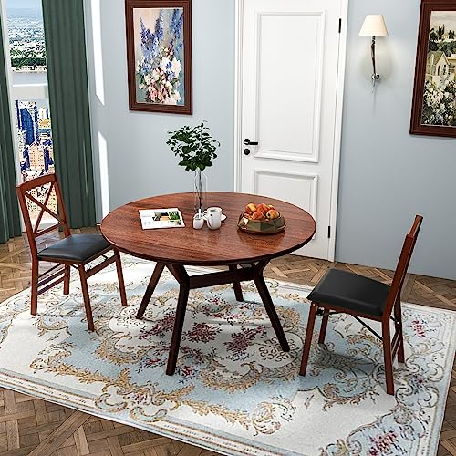 Image of Giantex Folding Dining Chairs Set of 2, Foldable Wood Kitchen Chairs with Padded Seat, Solid Wood Frame, Max Load 400 Lbs, No Assembly Easy to Store Wooden Dining Chairs for Apartment, Small Space